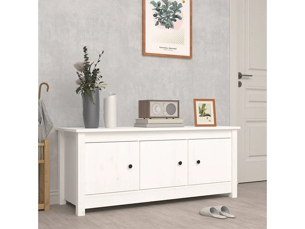 Meuble à chaussures Blanc 110x38x45,5 cm Bois de pin massif FR25211