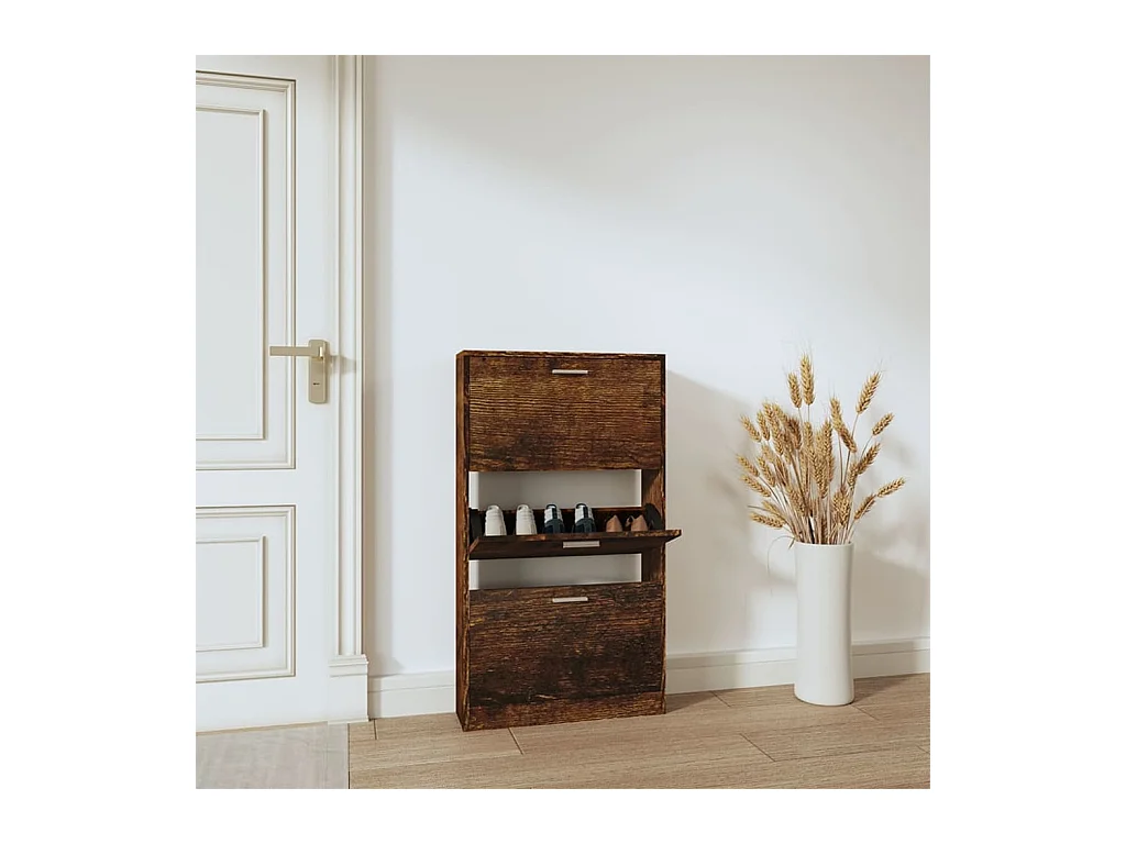 Meuble à chaussures Chêne fumé 59x17x108 cm Bois d'ingénierie FR95419