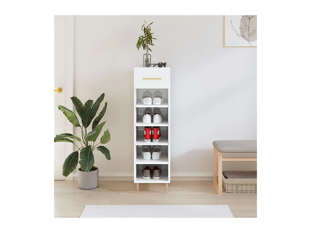 Meuble à chaussure Blanc brillant 30x35x105 cm Bois ingénierie FR15391