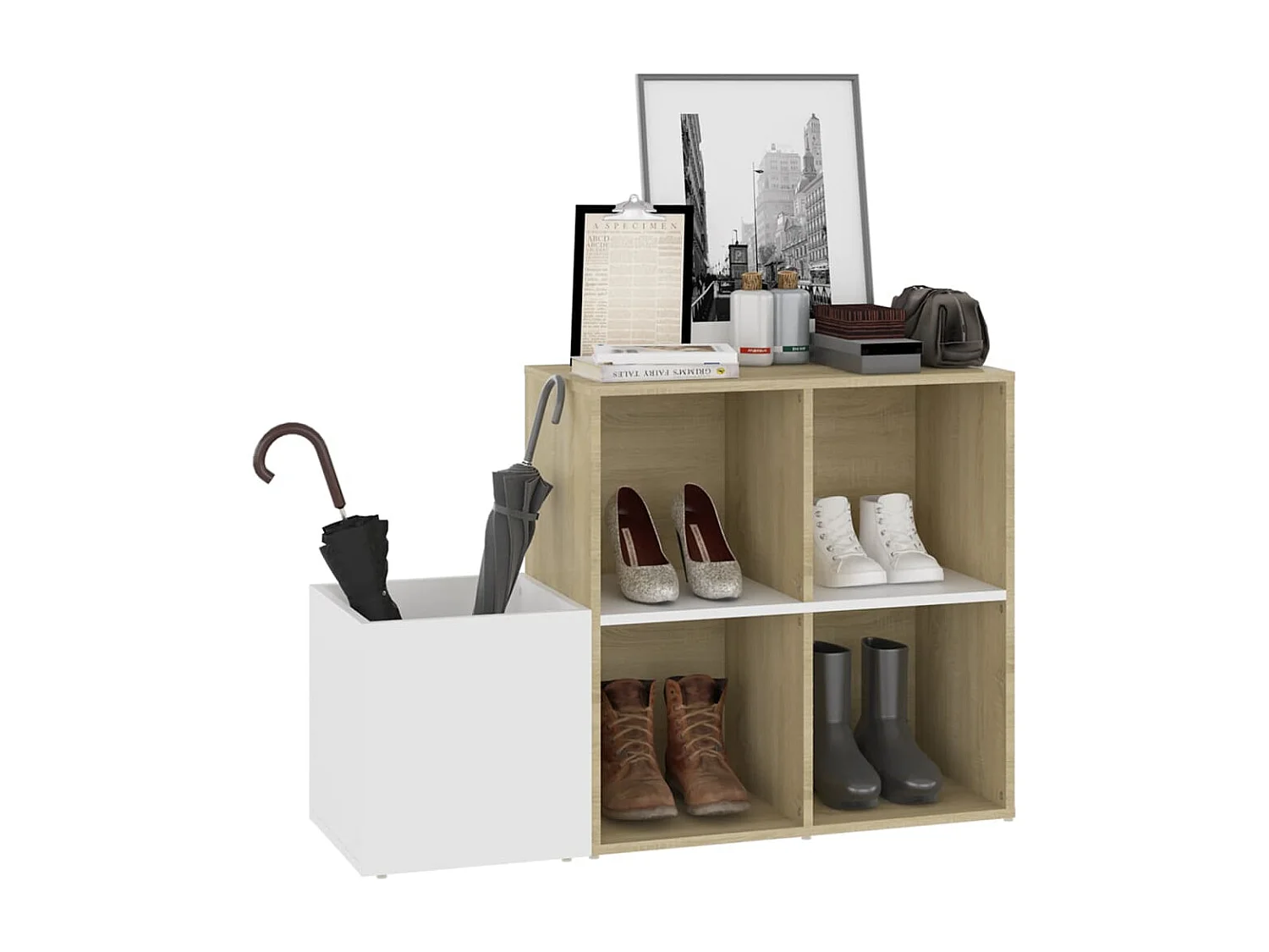 Meuble à chaussures entrée blanc chêne sonoma bois ingénierie FR69564