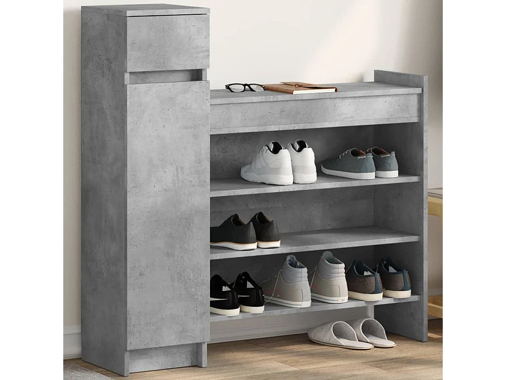 Schoenenkast 100,5x28x100 cm bewerkt hout betongrijs BE424851