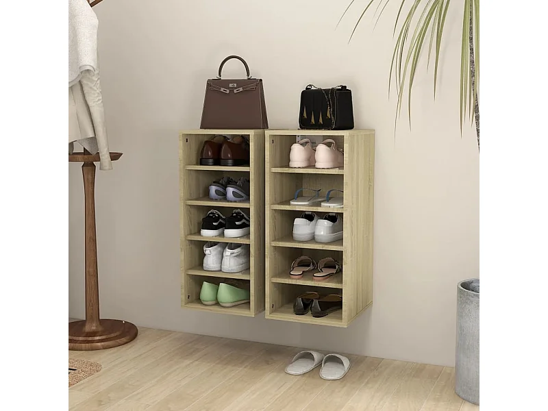 Muebles zapateros 2 uds contrachapado roble Sonoma 31,5x35x70cm ES455162