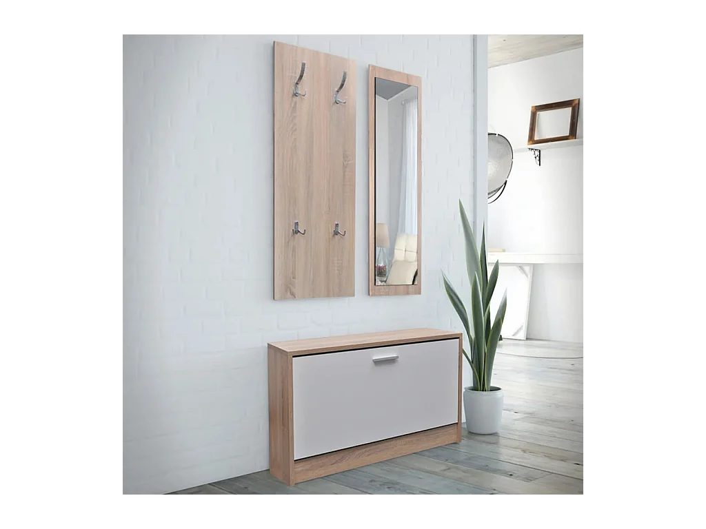 Meuble à chaussures 3-en-1 Bois Chêne et blanc FR97321