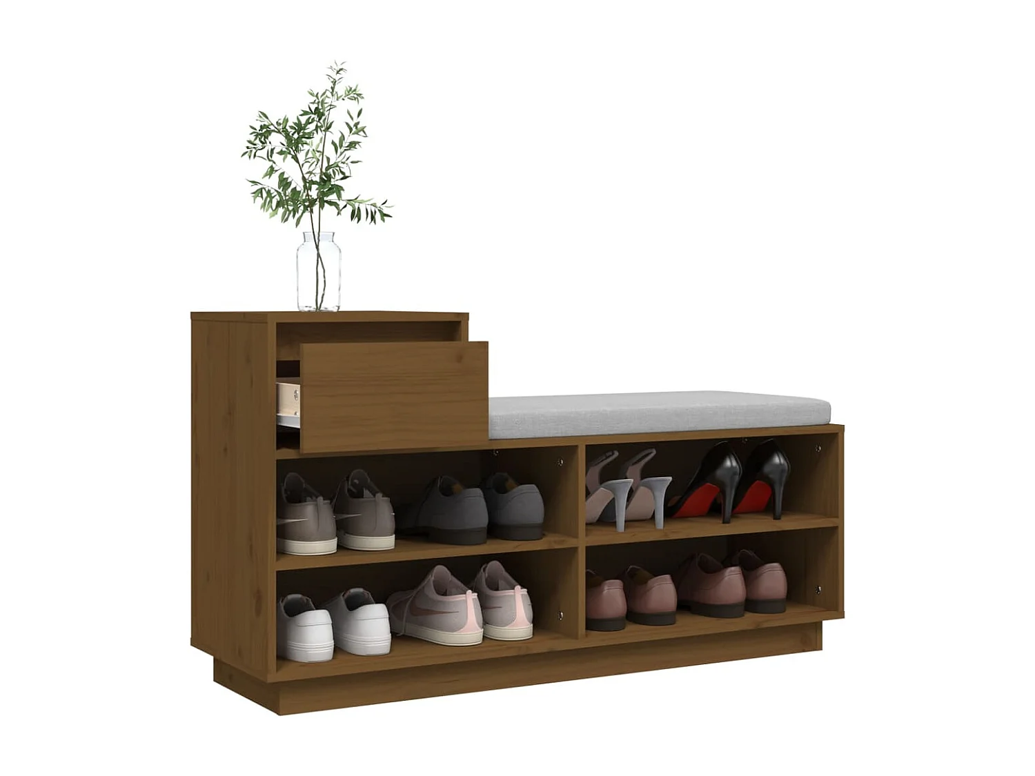 Mueble zapatero de madera maciza pino marrón miel 110x34x61 cm ES146137