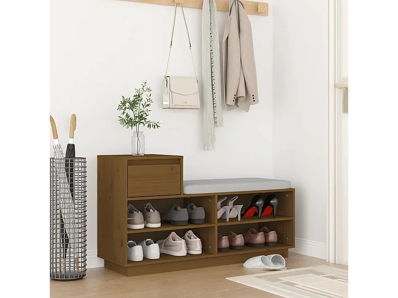 Meuble à chaussures Marron miel 110x34x61cm Bois de pin massif FR82062