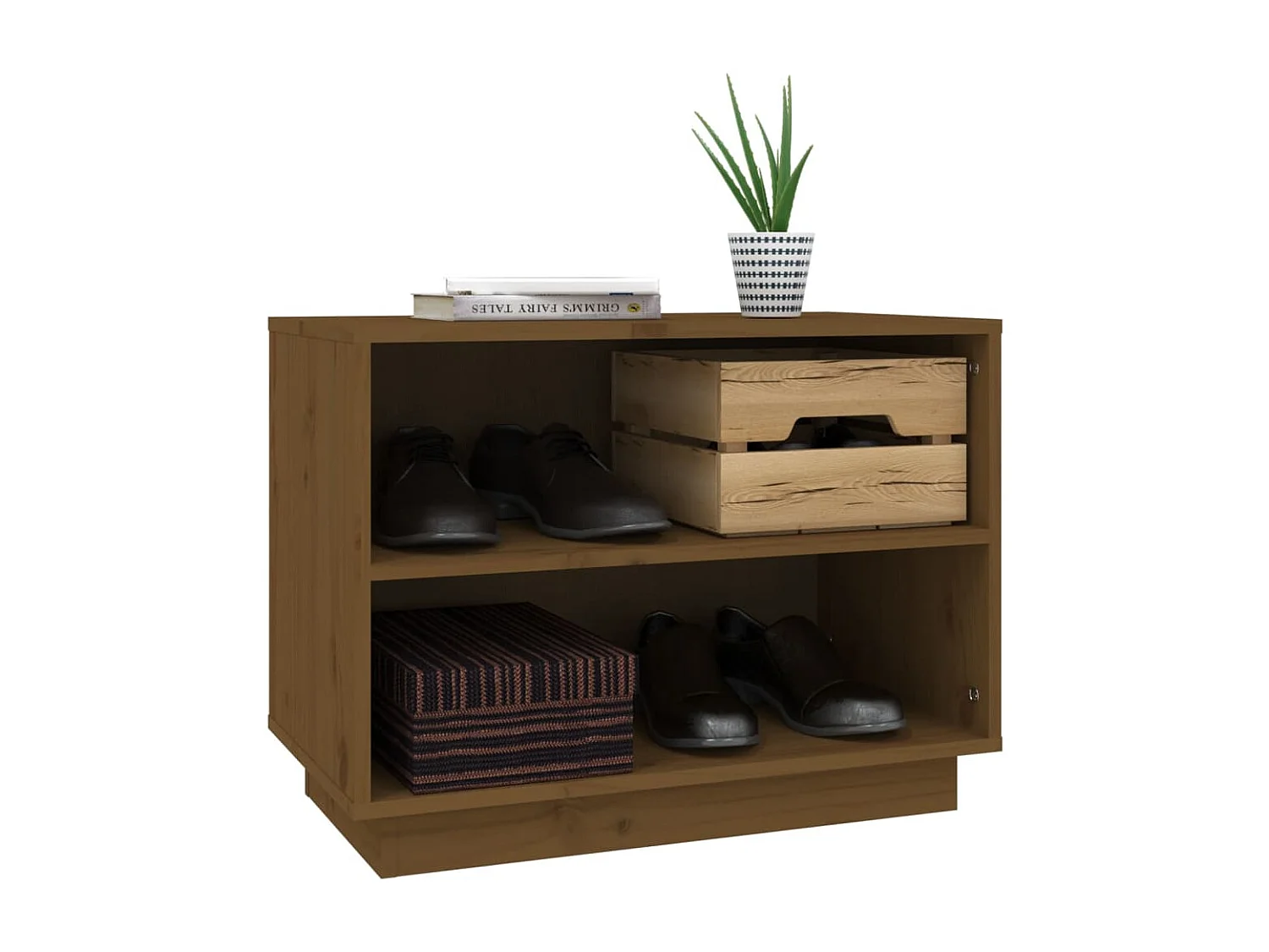 Armario zapatero madera maciza de pino marrón miel 60x34x45 cm ES412459