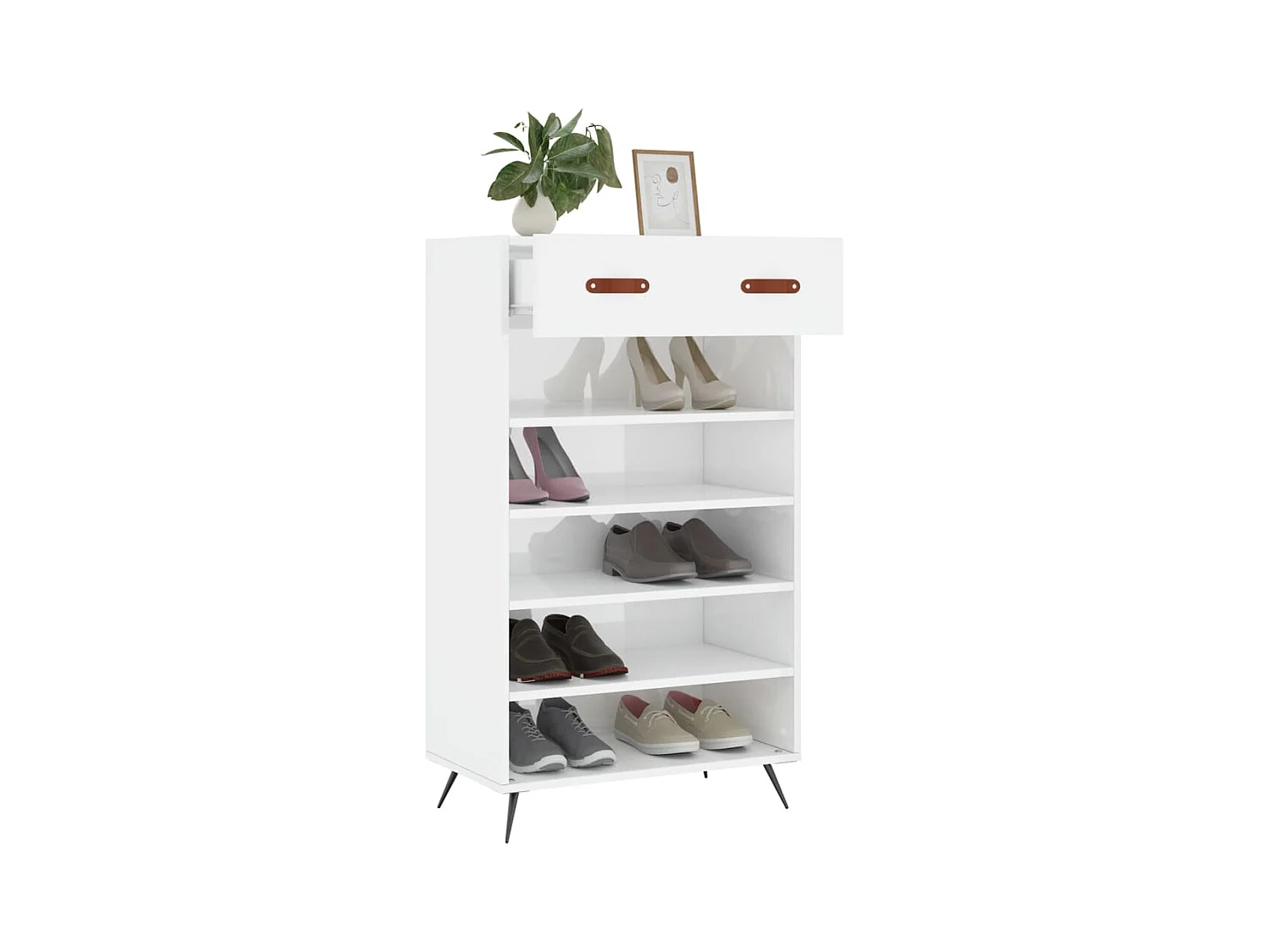 Meuble à chaussure Blanc brillant 60x35x105 cm Bois ingénierie FR23814