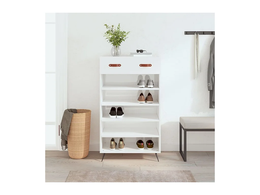 Meuble à chaussure Blanc brillant 60x35x105 cm Bois ingénierie FR23814