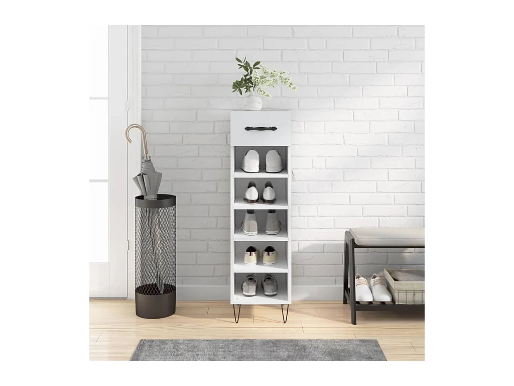 Meuble à chaussures blanc 30x35x105 cm bois d'ingénierie FR11565