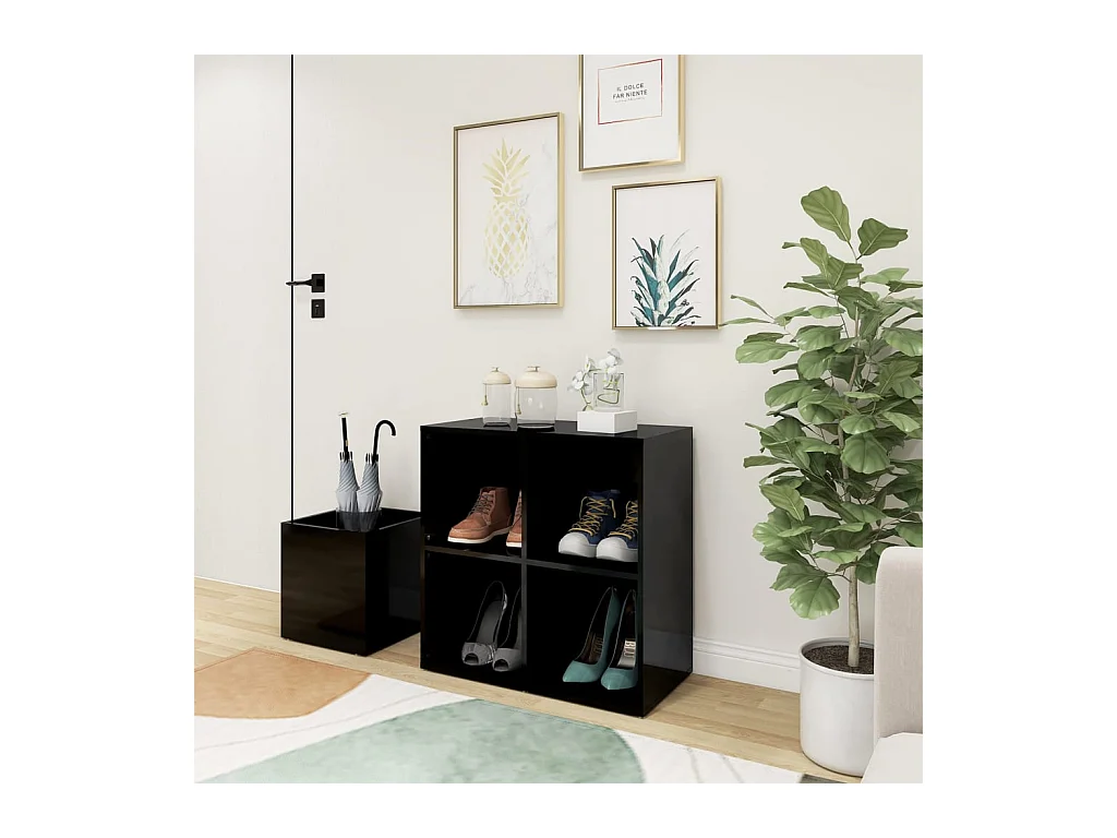 Meuble à chaussures d’entrée noir brillant bois ingénierie FR19023