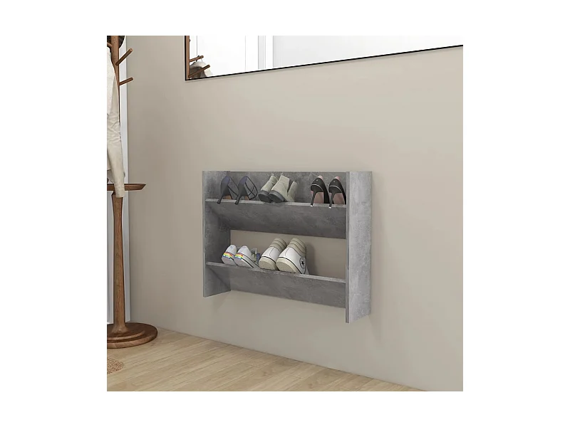 Wandschoenenkast 80x18x60 cm bewerkt hout betongrijs BE445205