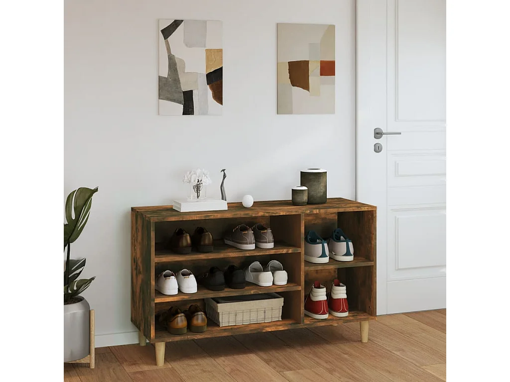 Mueble zapatero madera contrachapada roble ahumado 102x36x60 cm ES583674