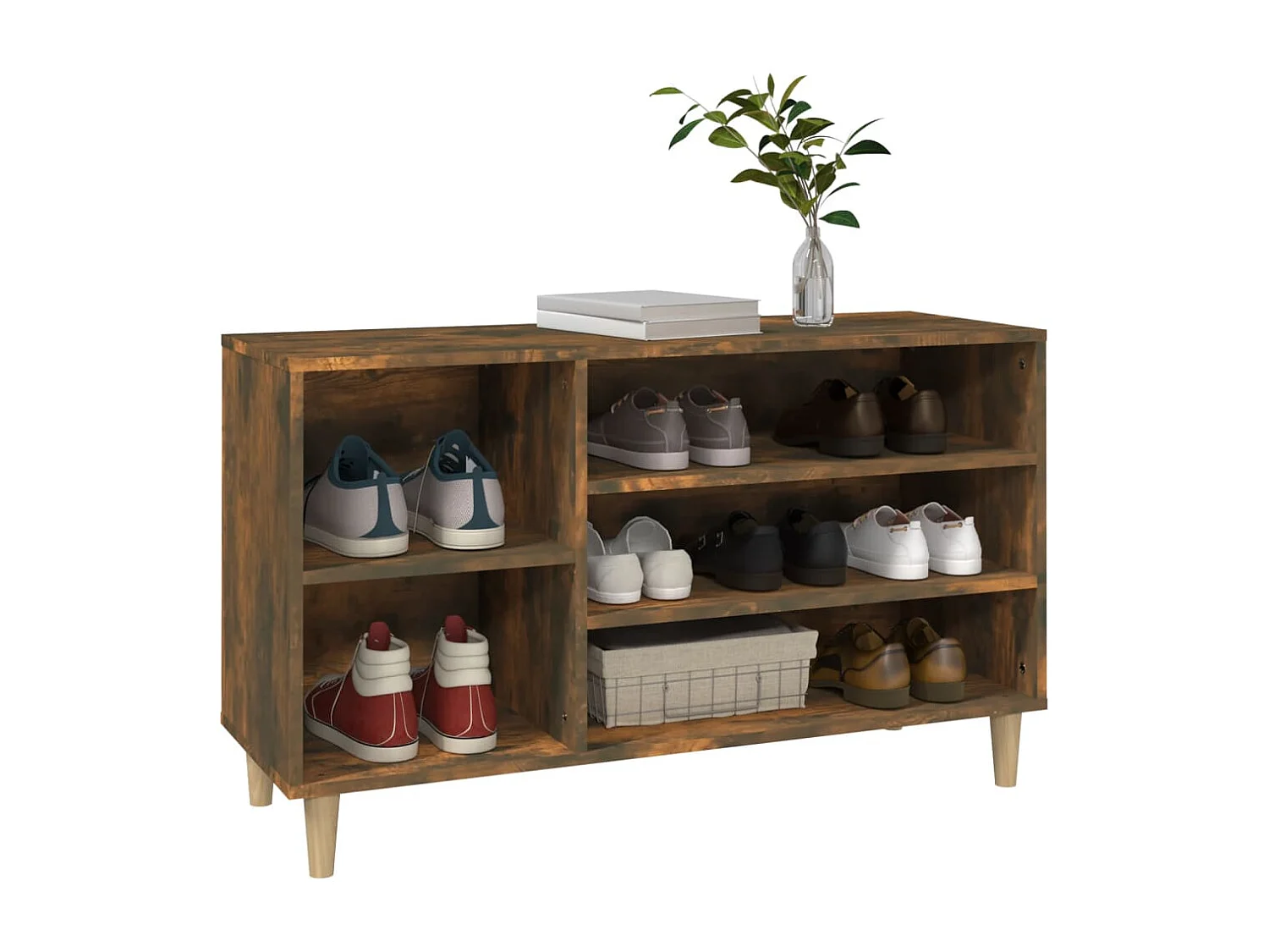 Mueble zapatero madera contrachapada roble ahumado 102x36x60 cm ES583674