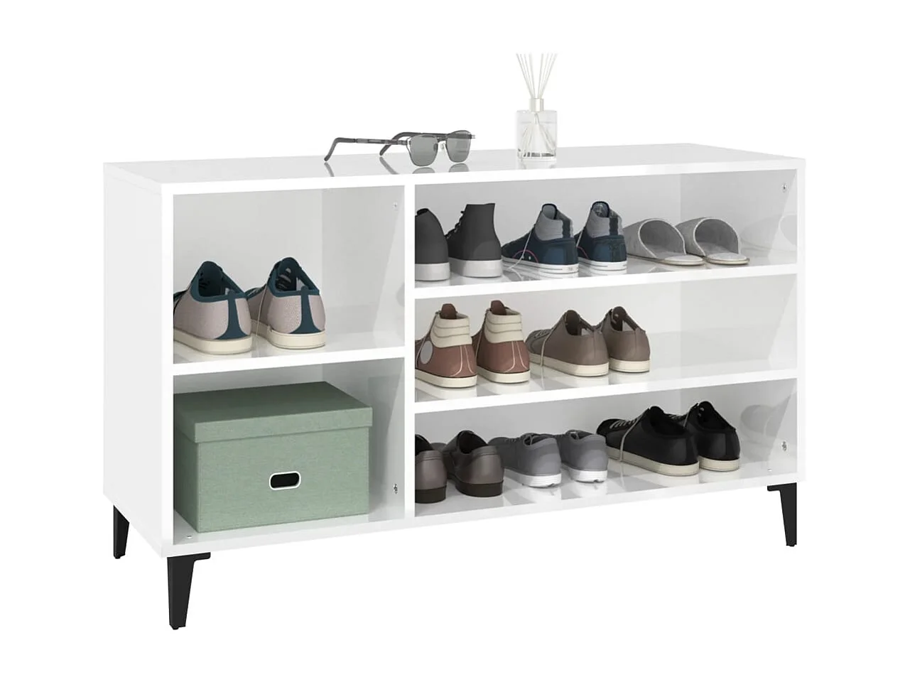 Mueble zapatero madera contrachapada blanco brillo 102x36x60 cm ES114599