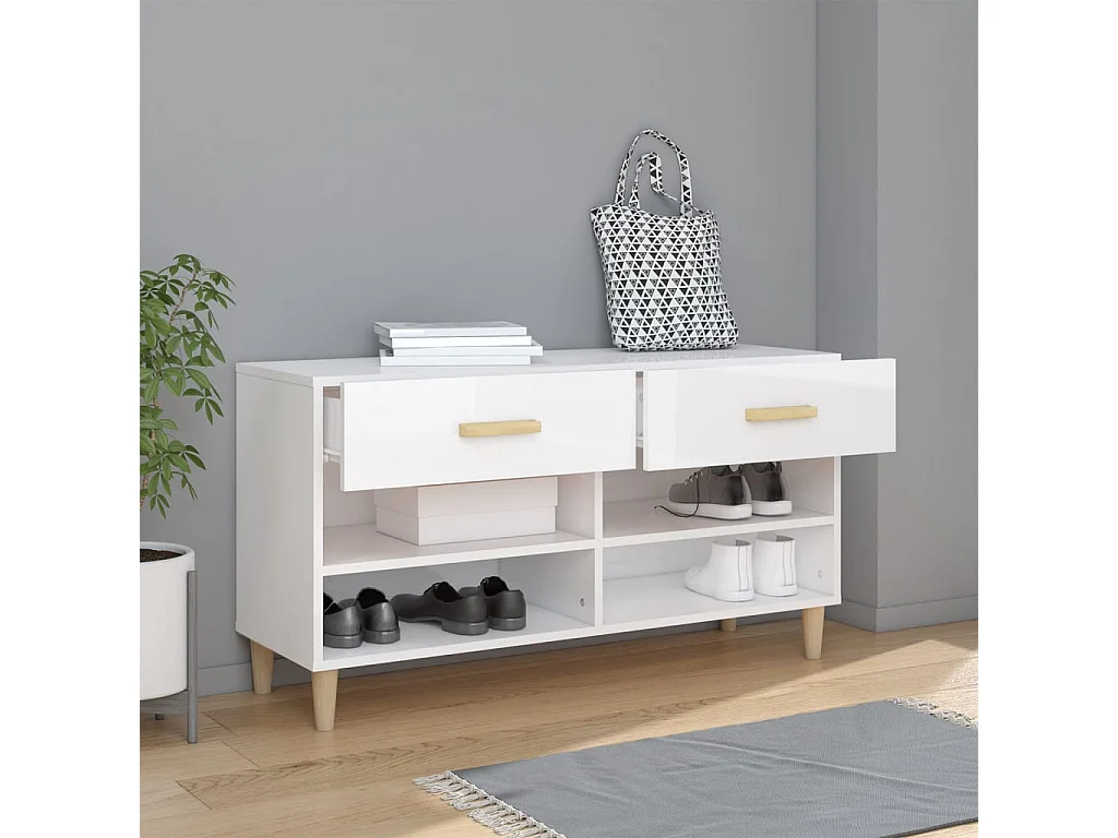 Meuble à chaussure Blanc brillant 102x35x55 cm Bois ingénierie FR63284