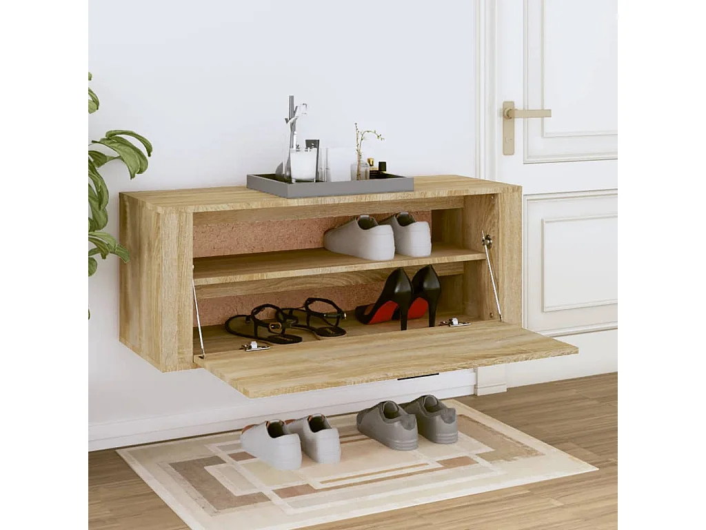 Mueble zapatero pared contrachapada roble Sonoma 100x35x38 cm ES299803