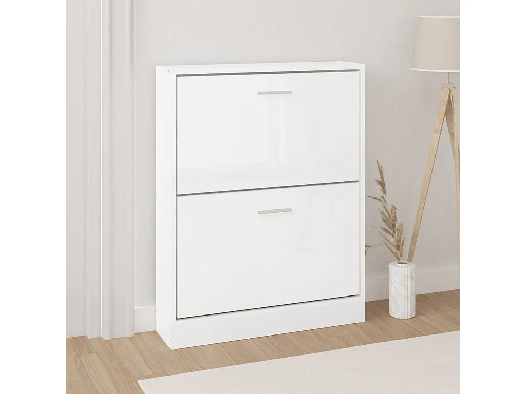 Schoenenkast 59x17x81 cm bewerkt hout hoogglans wit BE328573