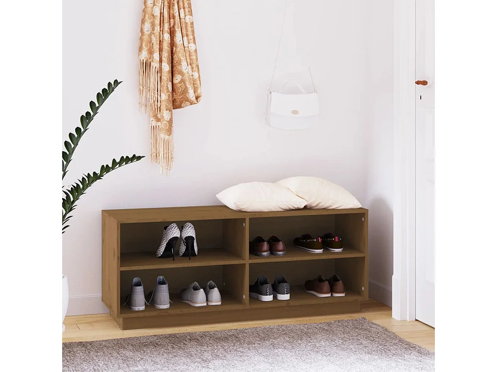 Armario zapatero madera maciza de pino marrón miel 110x34x45 cm ES479311