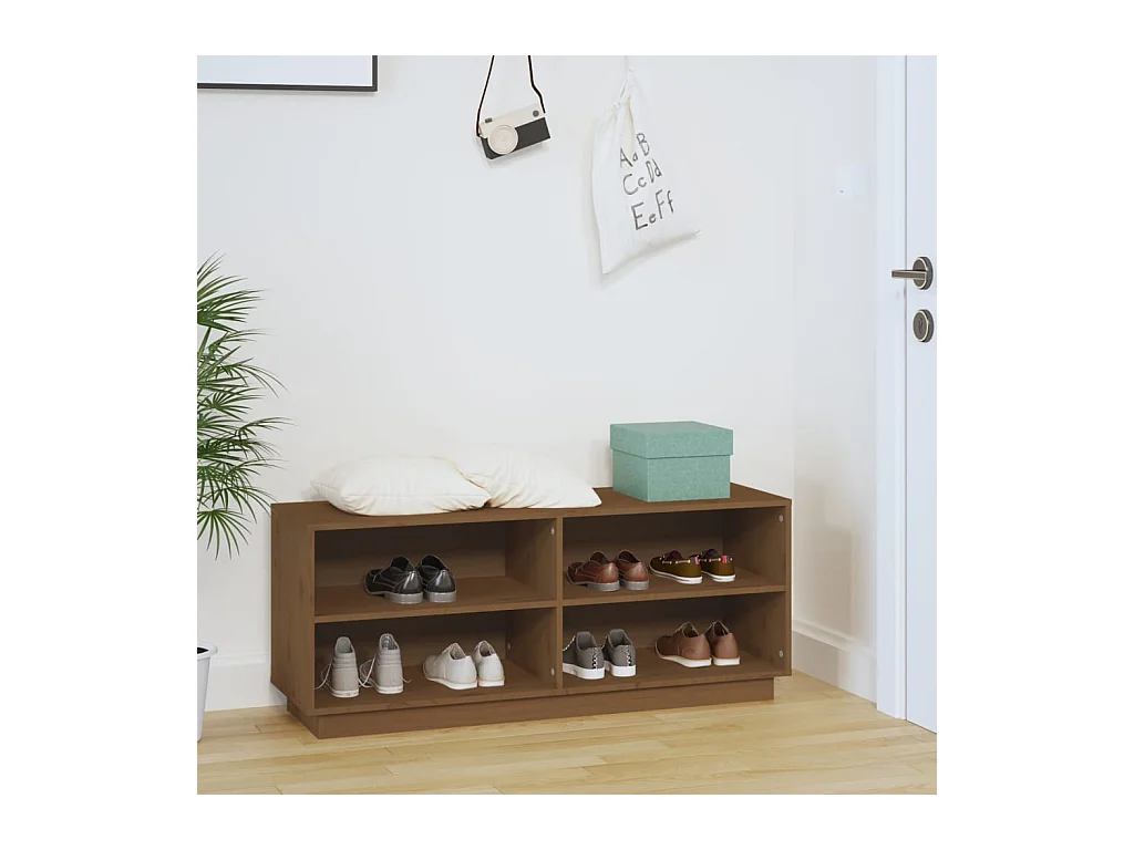 Meuble à chaussures Marron miel 110x34x45cm Bois de pin massif FR63987