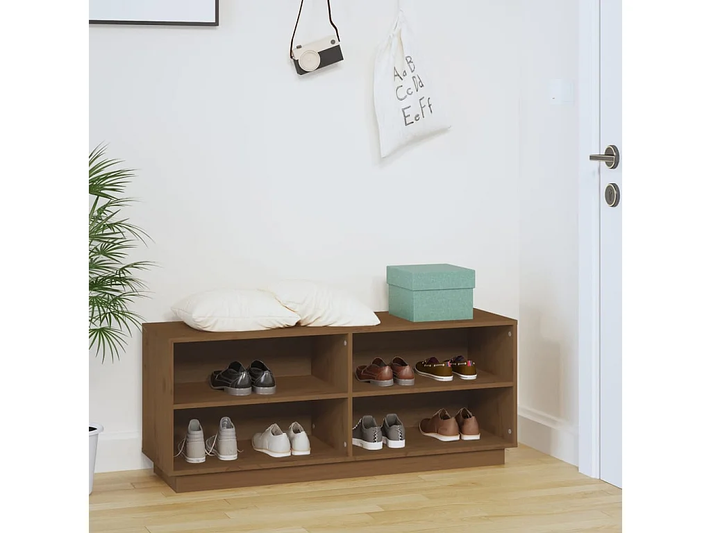 Meuble à chaussures Marron miel 110x34x45cm Bois de pin massif FR63987