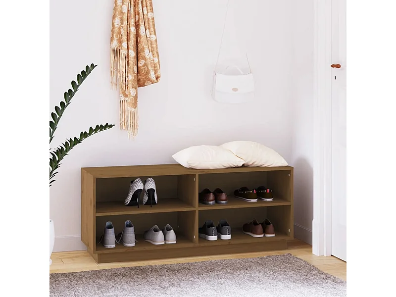 Meuble à chaussures Marron miel 110x34x45cm Bois de pin massif FR63987