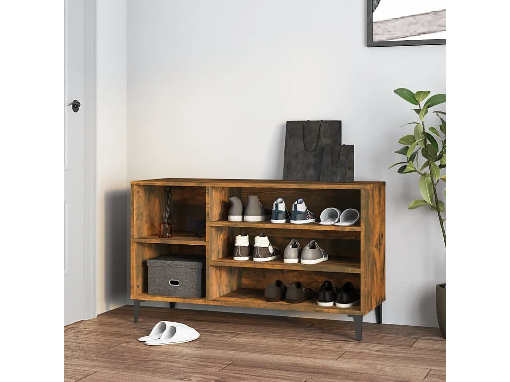 Mueble zapatero madera contrachapada roble ahumado 102x36x60 cm ES871687