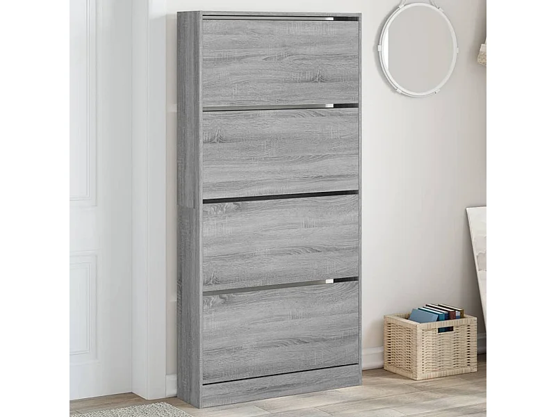Schoenenkast met 4 klaplades 80x21x163,5 cm grijs sonoma BE178844