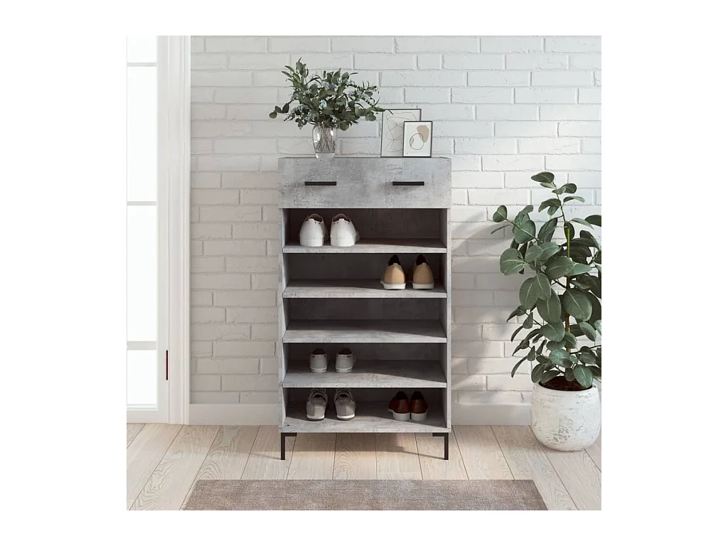 Meuble à chaussures gris béton 60x35x105 cm bois d'ingénierie FR31566