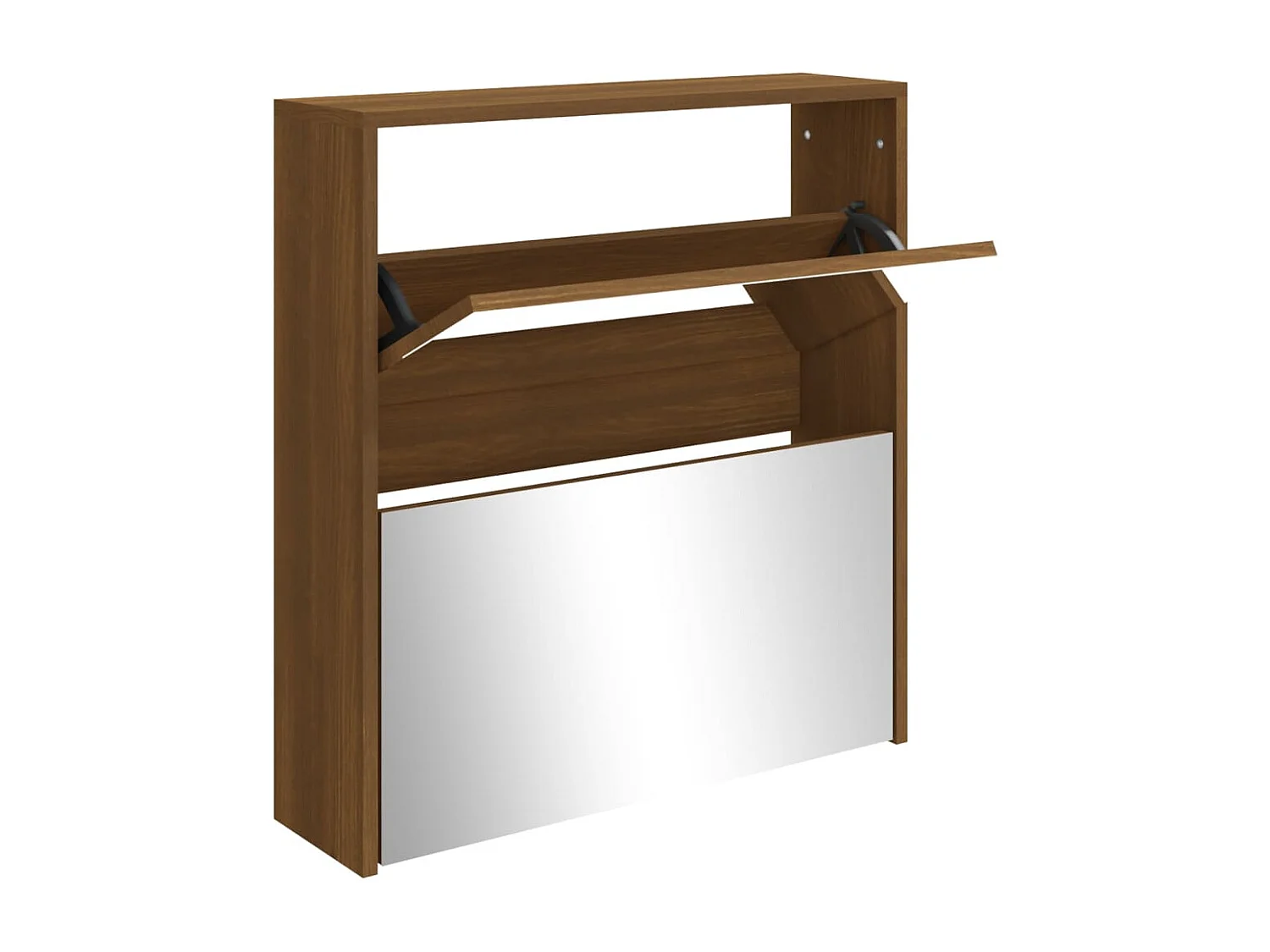 Meuble à chaussures miroir à 2 niveaux Chêne marron 63x17x67cm FR36280