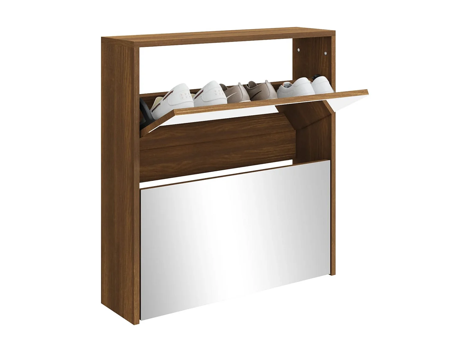 Meuble à chaussures miroir à 2 niveaux Chêne marron 63x17x67cm FR36280