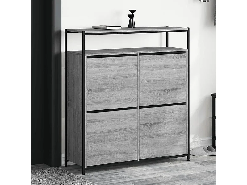 Schoenenkast met 4 klaplades 100x34x112 cm grijs sonoma eiken BE677210