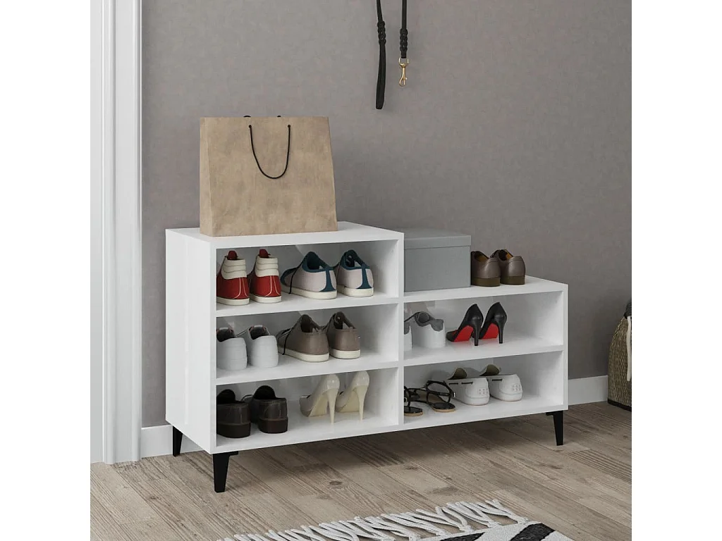 Mueble zapatero madera contrachapada blanco brillo 102x36x60 cm ES763357