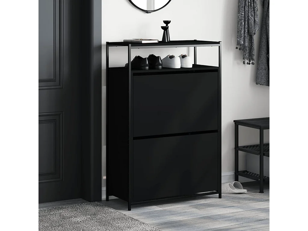 Zapatero de madera de ingeniería negro 75x34x112 cm ES307736