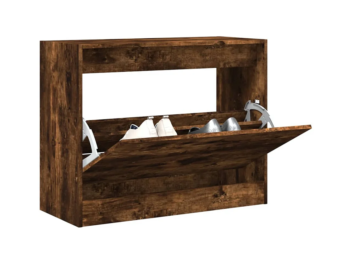 Meuble à chaussures chêne fumé 80x34x63 cm bois d'ingénierie FR50437