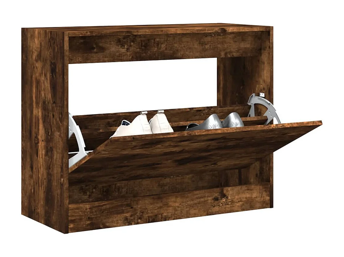 Meuble à chaussures chêne fumé 80x34x63 cm bois d'ingénierie FR50437