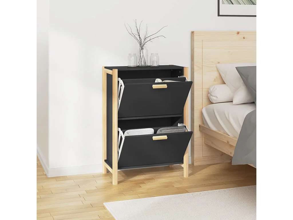 Schoenenkast 57,5x33x80 cm bewerkt hout zwart BE266789