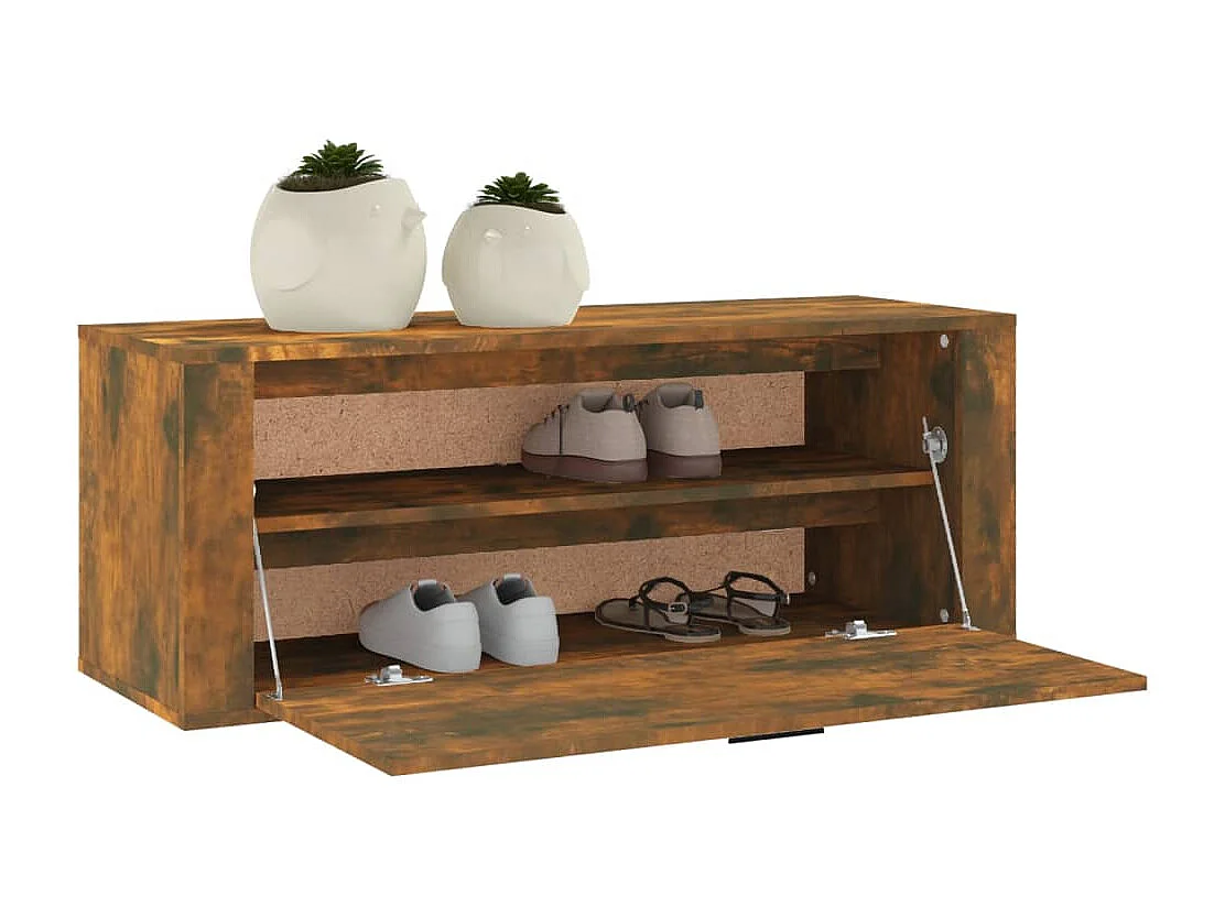 Schoenenkast wandgemonteerd 100x35x38 cm bewerkt hout eiken BE840862