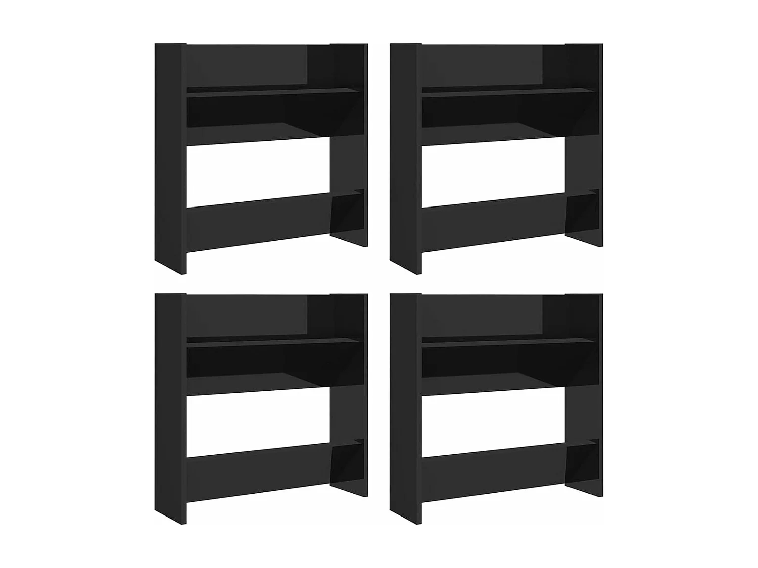 Meubles à chaussures murales 4 pcs noir brillant 60x18x60 cm FR67555