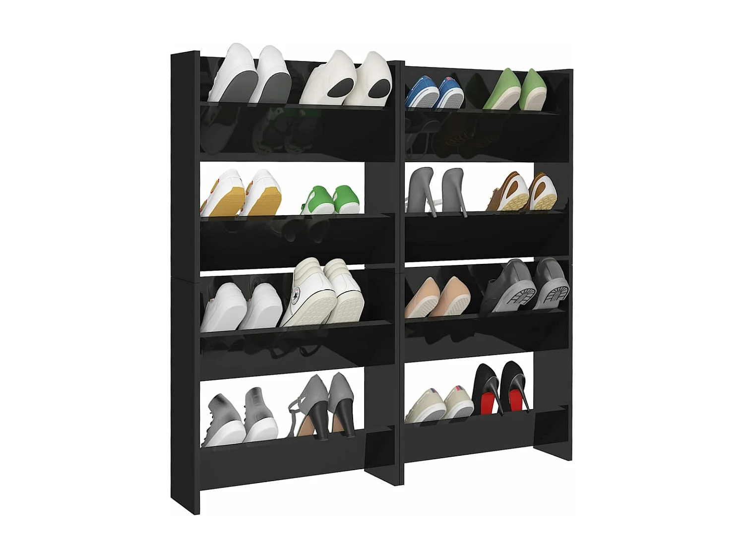 Meubles à chaussures murales 4 pcs noir brillant 60x18x60 cm FR67555