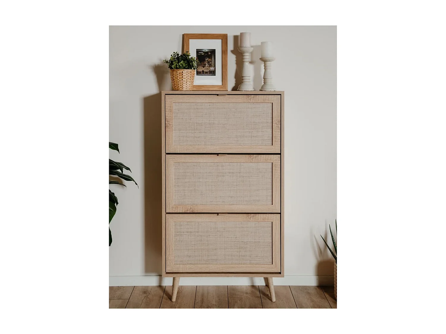 Meuble à chaussures Bali 49A Chêne sonoma/ impression de canne FR48324