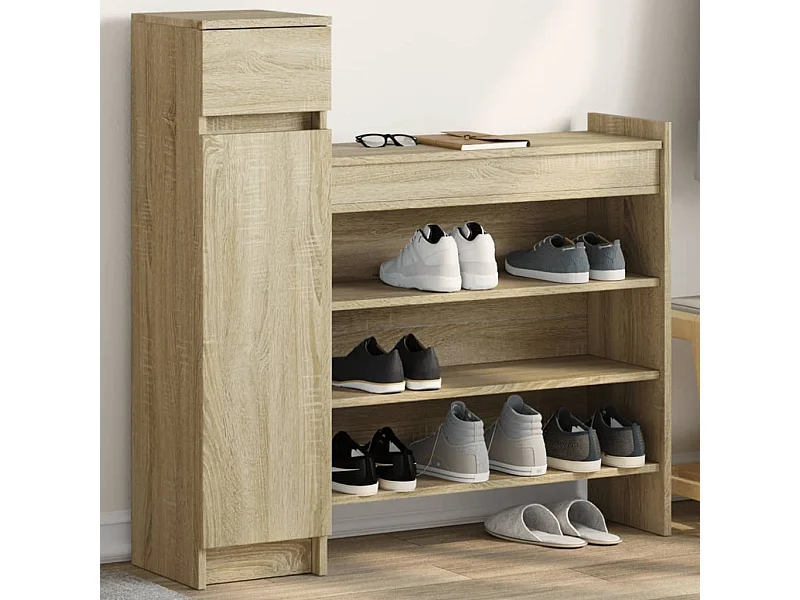 Schoenenkast 100,5x28x100 cm bewerkt hout sonoma eikenkleurig BE156011