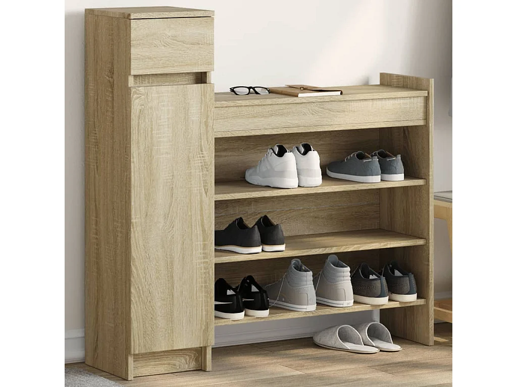 Schoenenkast 100,5x28x100 cm bewerkt hout sonoma eikenkleurig BE156011