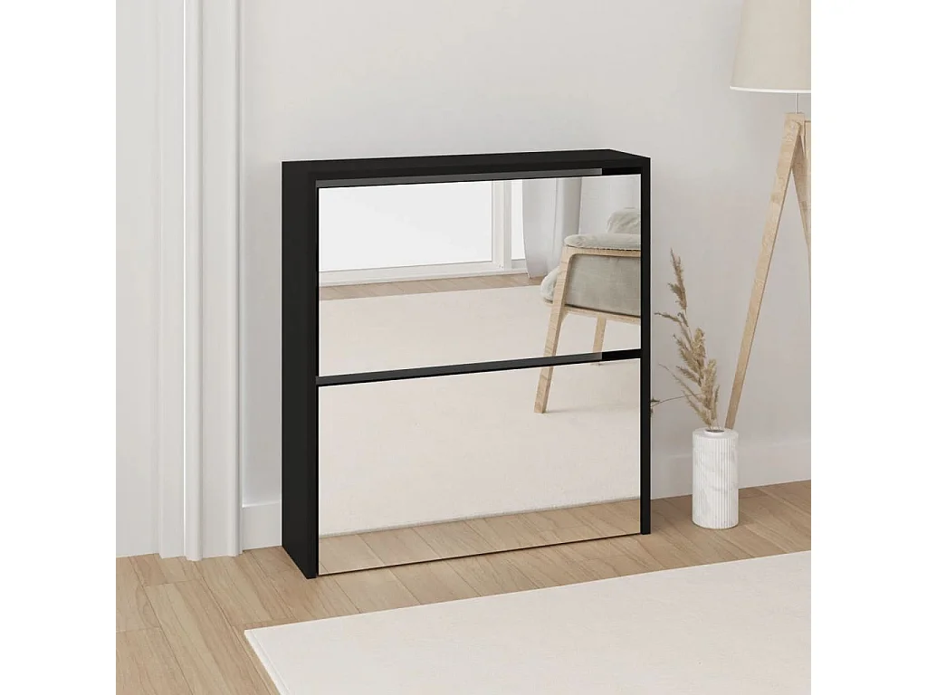 Mueble zapatero con espejo 2 niveles negro 63x17x67 cm ES883644
