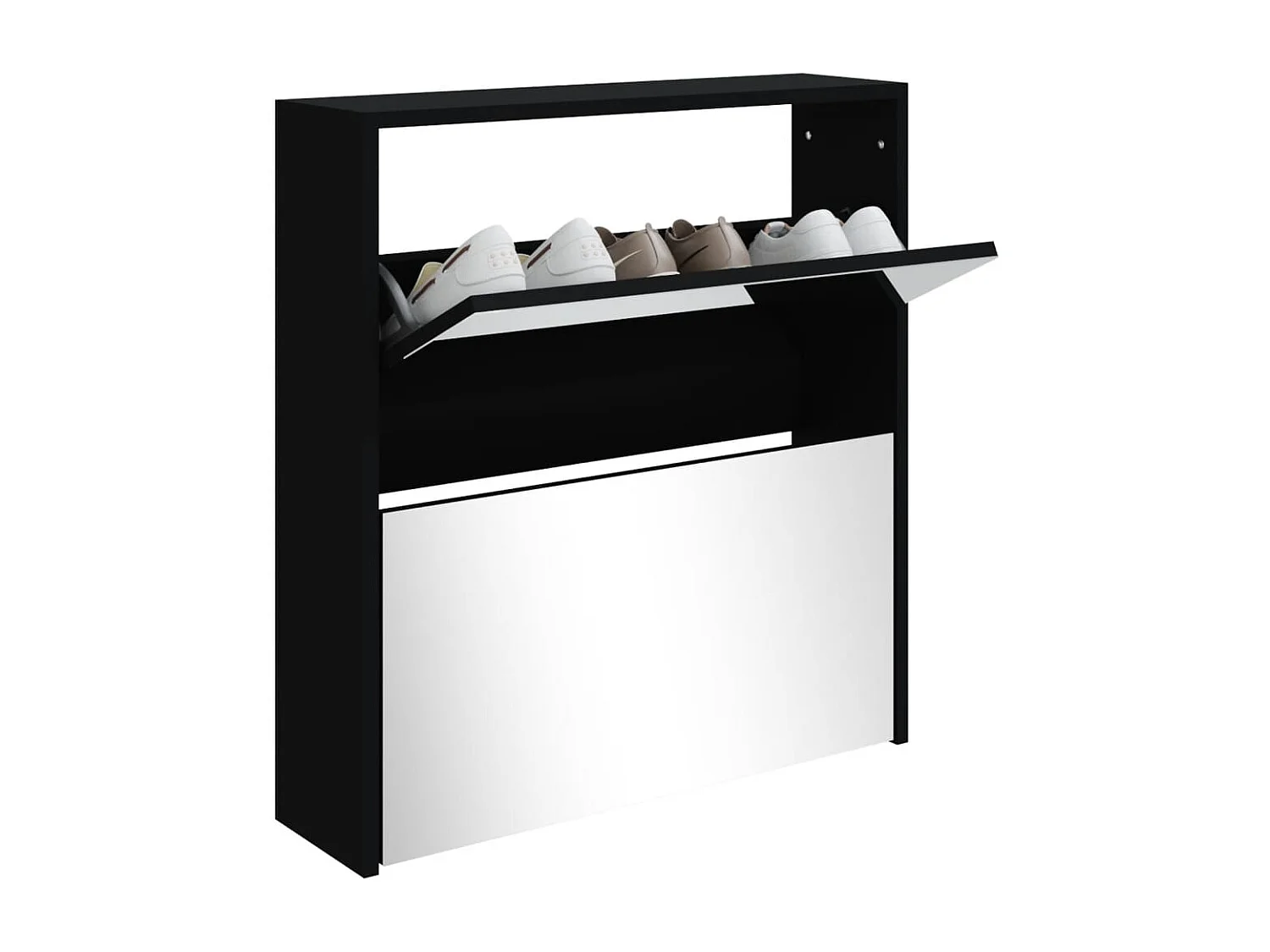 Mueble zapatero con espejo 2 niveles negro 63x17x67 cm ES883644