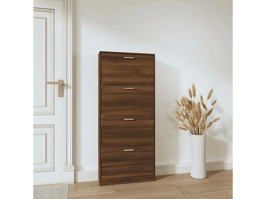 Mueble zapatero madera contrachapada marrón roble 59x17x150 cm ES359033