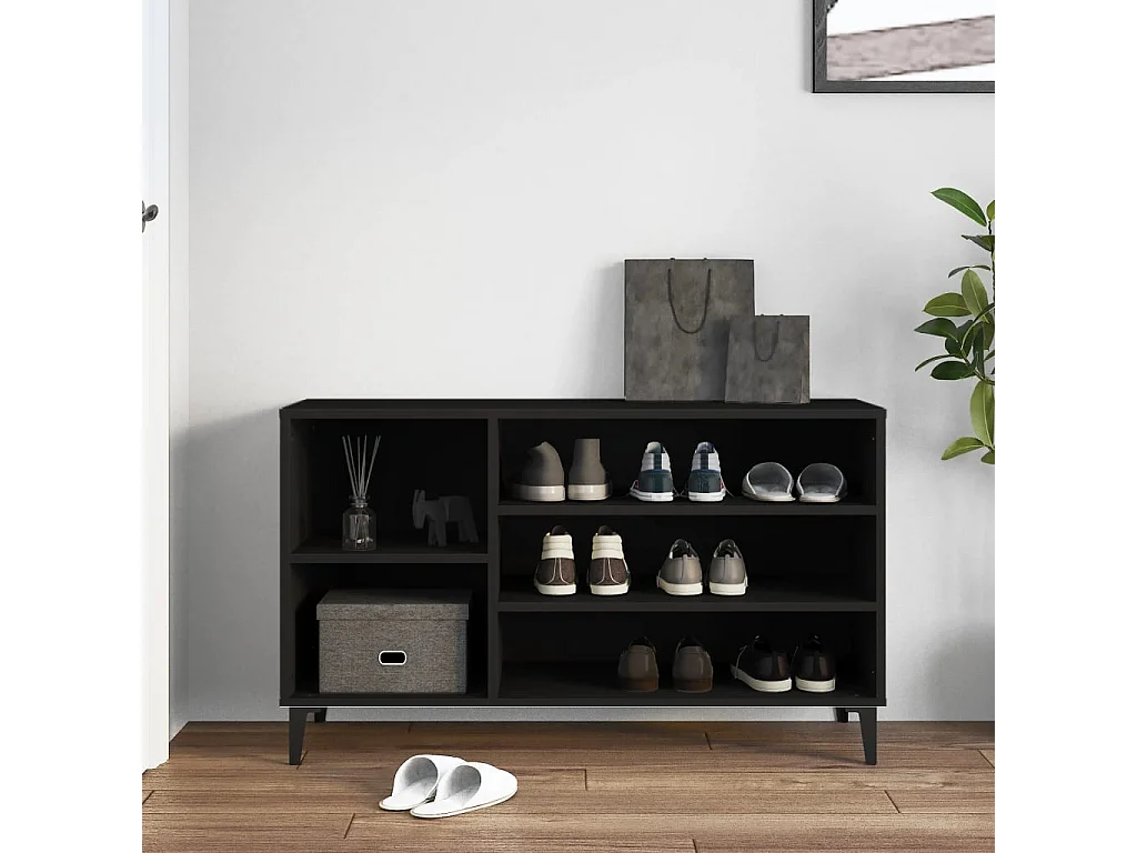 Mueble zapatero madera contrachapada negro 102x36x60 cm ES589119