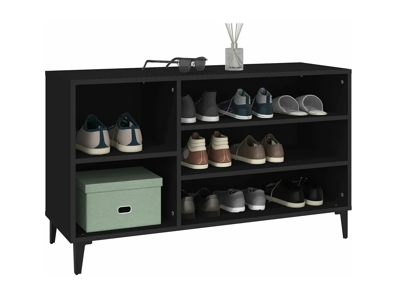 Mueble zapatero madera contrachapada negro 102x36x60 cm ES589119