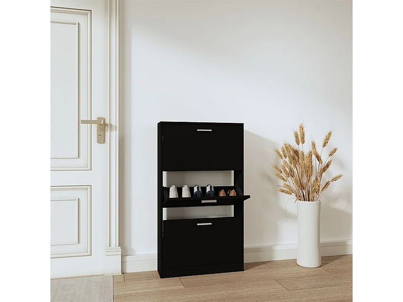 Schoenenkast 59x17x108 cm bewerkt hout zwart BE983473