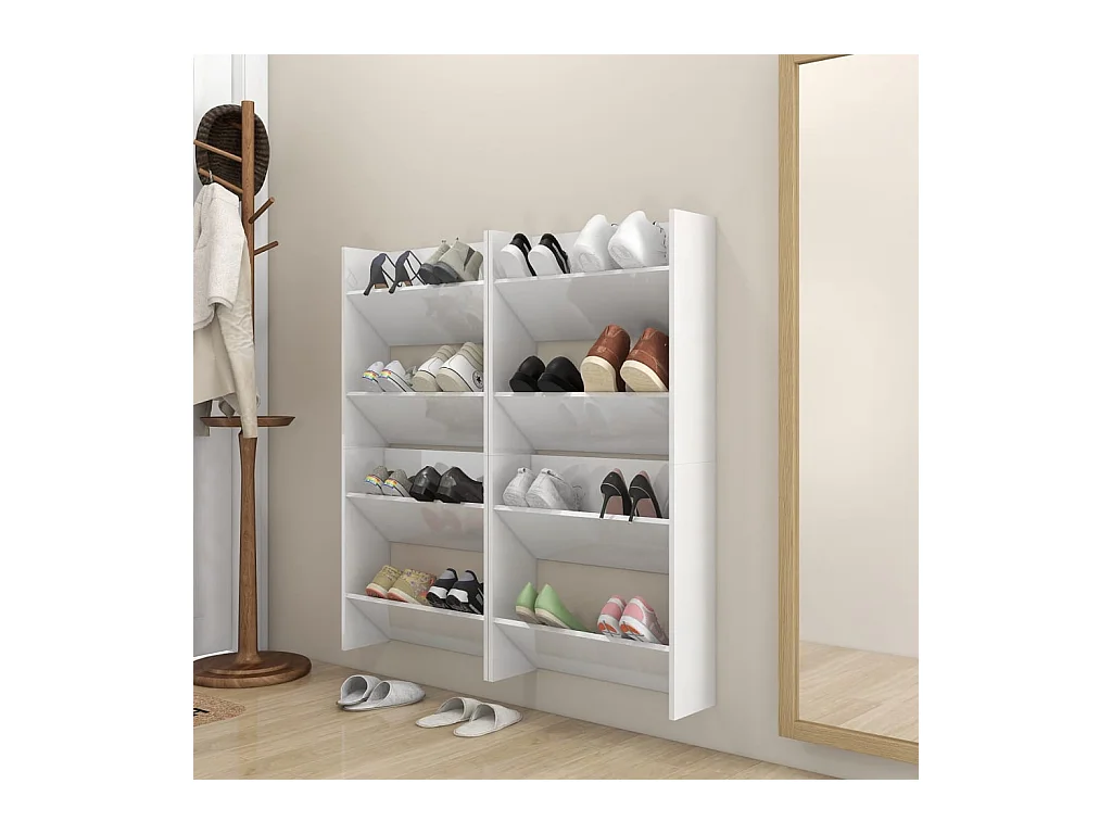 Meubles à chaussures murales 4 pcs blanc brillant 60x18x60 cm FR81087