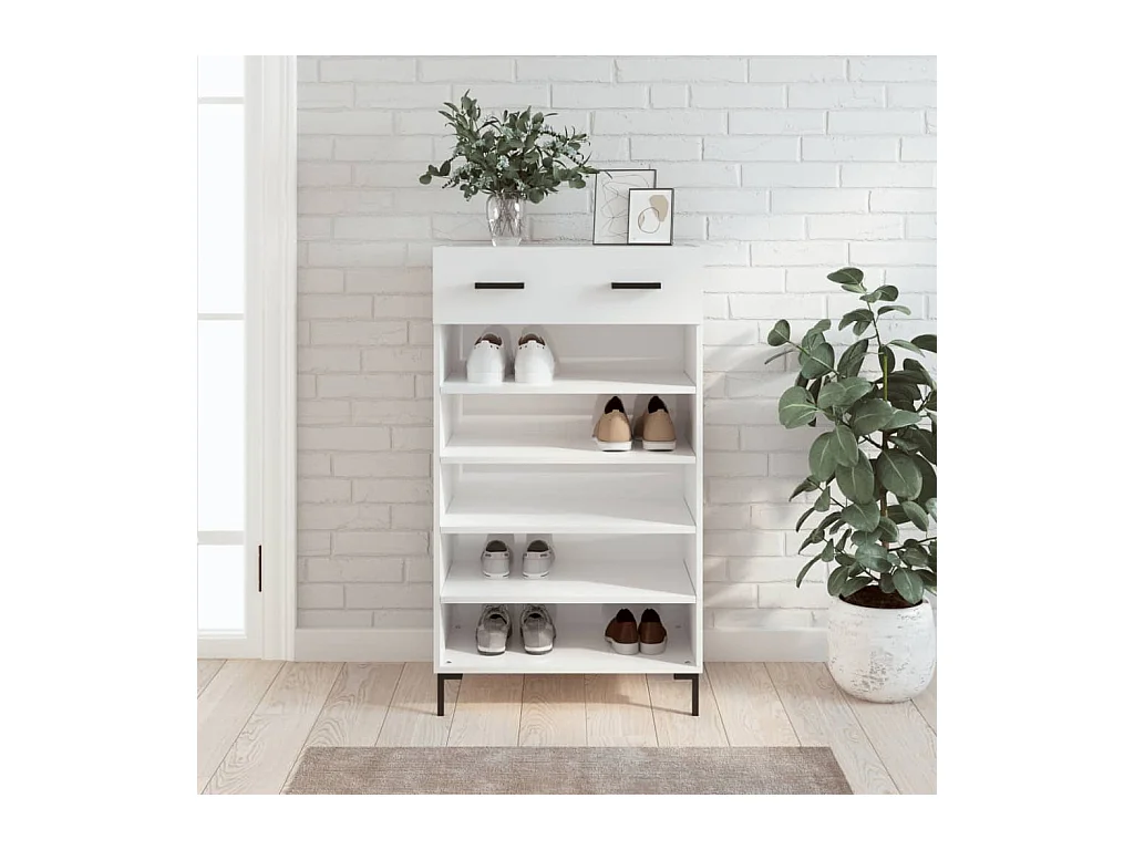 Meuble à chaussure Blanc brillant 60x35x105 cm Bois ingénierie FR43317